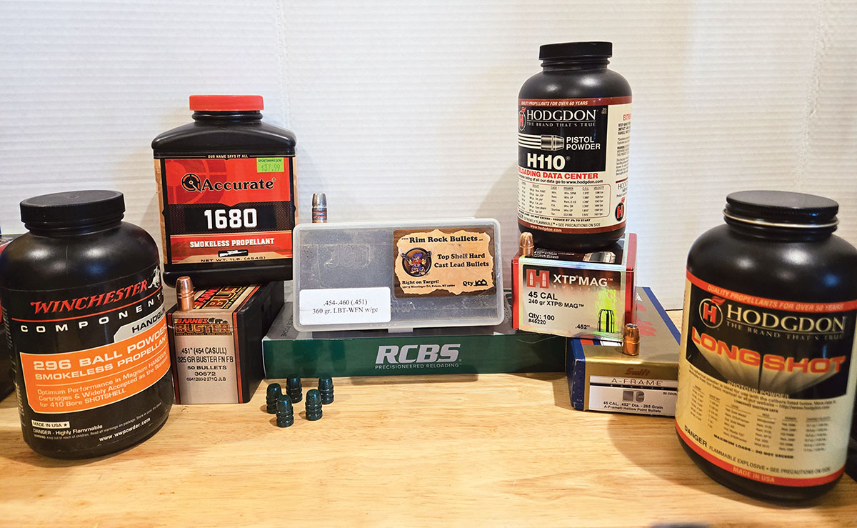 A wide variety of bullets and powders were gathered for this test and evaluation.